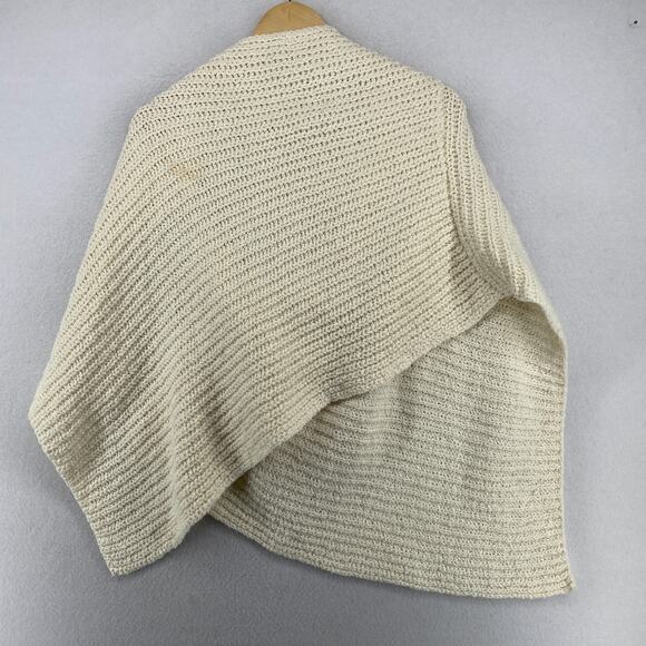 EILEEN FISHER Sweater OS Ribbed Chunky Cape Poncho Shawl One Button Off White - Picture 3 of 11